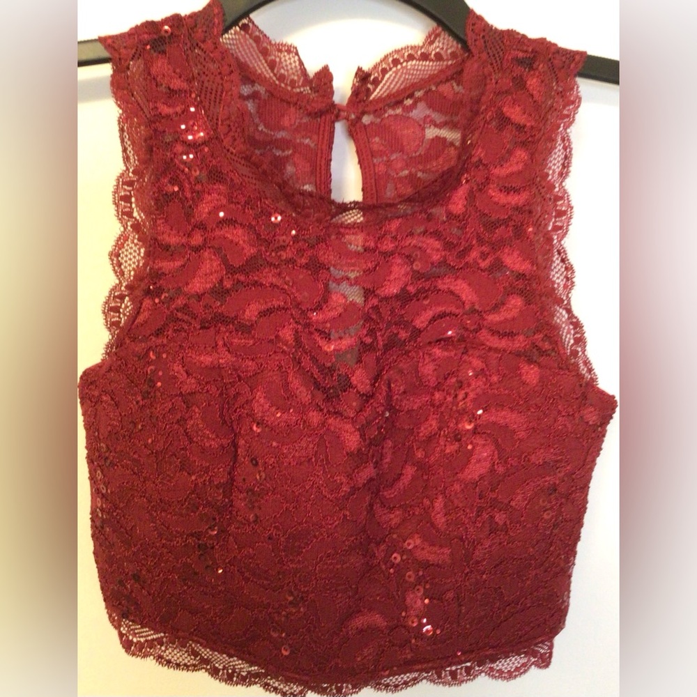 My Michelle burgundy lace lined crop top size 1